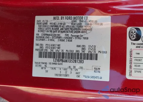 2013 Ford Mustang V6 из США, поврежденный, VIN 1ZVBP8AM1D5281283